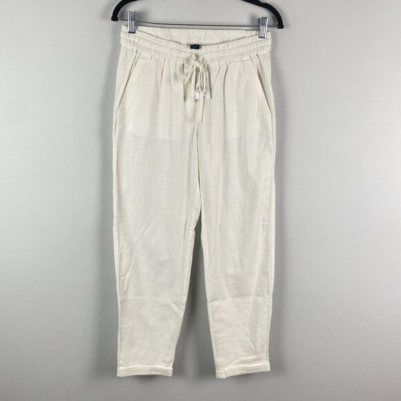 J. CREW Linen-Cotton Blend Drawstring Cropped Pants Womens 4 White Pull On - Picture 1 of 11